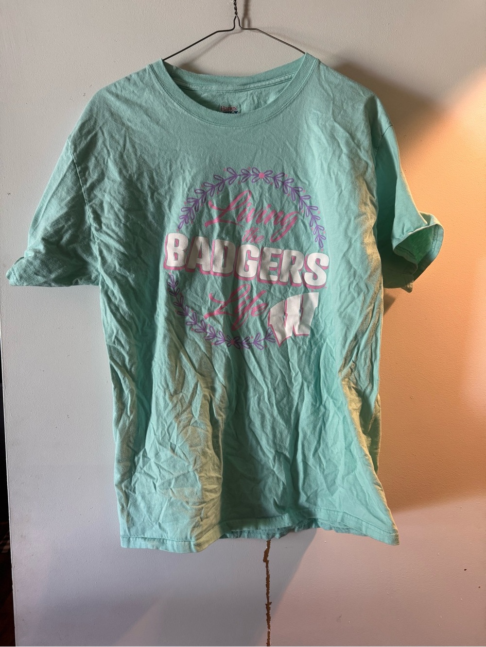 Mint Green Short Sleeve Graphic Tee with 'Badgers' Print